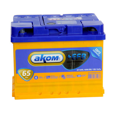 Аккумулятор Аком 6СТ-65 Евро+EFB 65 А/ч, Akom