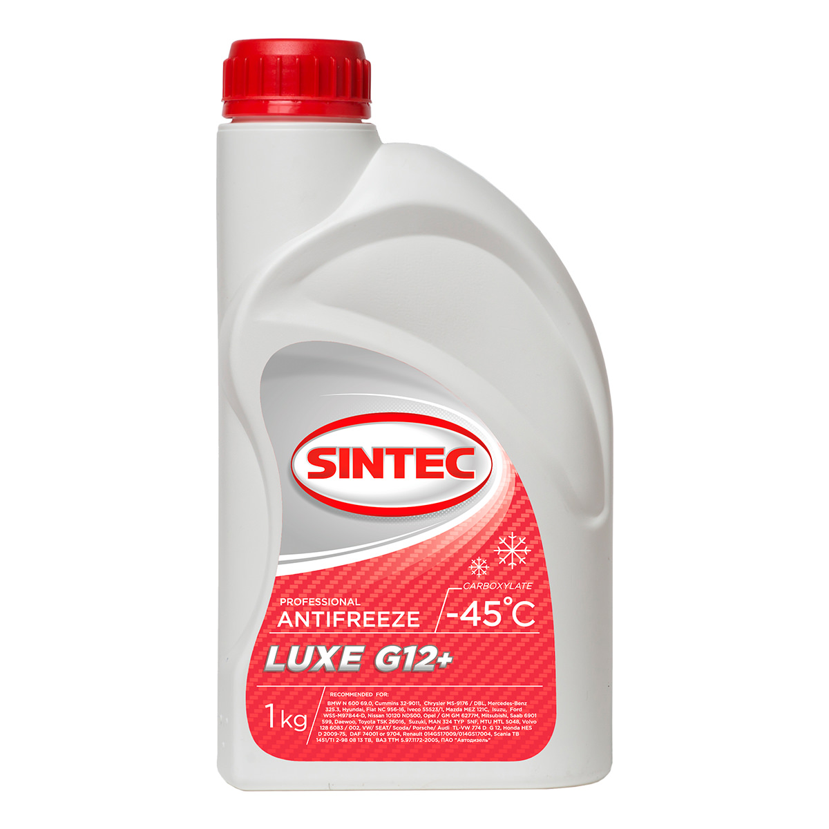 Антифриз Sintec Luxe G12+ -45°C красный готовый 1 кг