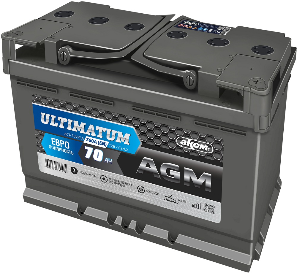 Купить аккумулятор Akom 6СТ-70VRLA AGM 12V 70Ah 760A в интернет ...